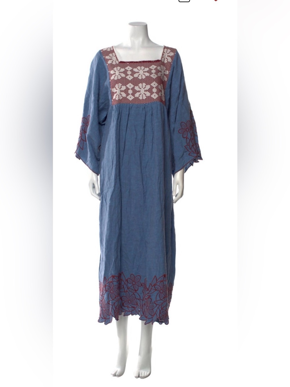 Matta Blue Maxi Dress with Burgundy Embroidery